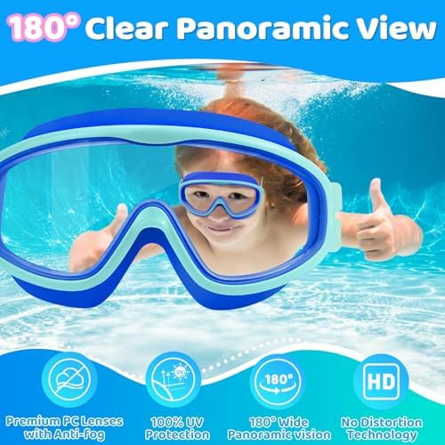 Vvinca Kids Goggles with Comfort Fabric Strap, Kids Swim Goggles Wide View Anti-Fog/UV No Leaking Swimming Goggles for 3-14
