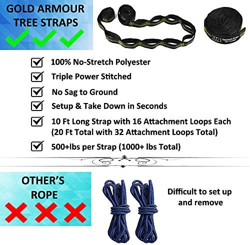 Gold Armour Camping Hammock - XL Double Hammock Portable Hammock Camping Accessories Gear for Outdoor Indoor with Tree Straps, USA Based Brand (Lime Green and Gray)