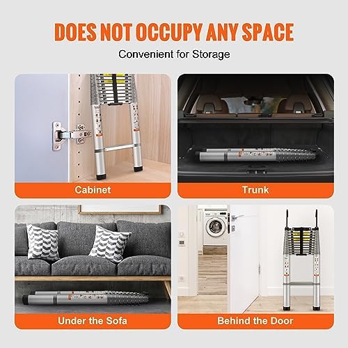 VEVOR Telescoping Ladder, 15 FT Aluminum Collapsible Extension Ladder, 400 LBS Capacity with Non-Slip Feet, Portable Multi-Purpose Compact Ladder for Home, RV, Loft, ANSI Liste…