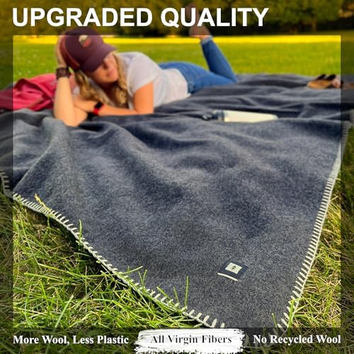 EKTOS 100% Virgin Wool Blanket, 90" x 66", Perfect for Camping, Survival and Bushcraft (Charcoal, Twin Size)