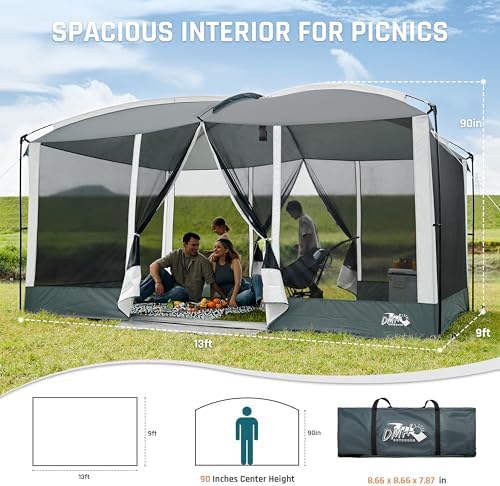 Screen House Tent 13x9ft Screen Room Mesh Gazebos w/ 2 Magnetic Doors, Included Projection Screen, Camping Tent Screened Canopy Shelter for Outdoor Patios Backyards Activities