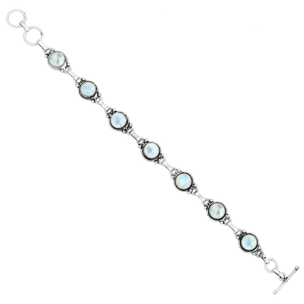 Natural Moonstone 925 Silver Plated Round Gemstone Link Bracelet for Women