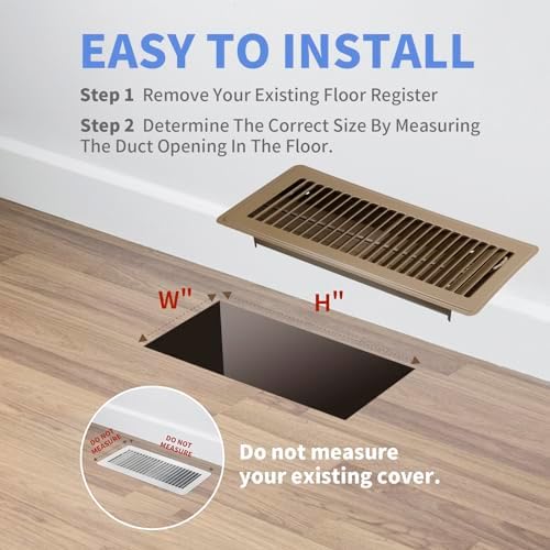 4" x 12" Floor Register 2 Pack - Heavy Duty Steel Walkable Floor Vents - Easy Adjust Air Supply Lever - Vent Covers for Home (Brown)