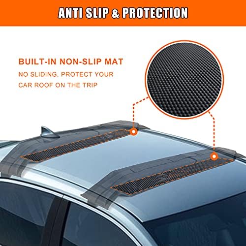 MeeFar Universal Car Soft Roof Rack Pads Luggage Carrier System for Kayak Surfboard SUP Canoe Include 2 Heavy Duty Tie Down Straps, 2 Tie Down Rope, 2 Quick Loop Strap and Storage Bag