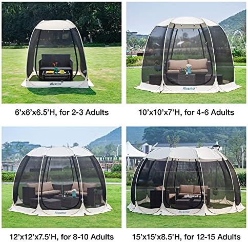 Alvantor Screen House Gazebo, 6-10-15 Person Pop Up Igloo Screened Canopy Tent with Mosquito Netting Sides, Instant UV Resistant Sun Shelter for Garden, Patio, Backyard