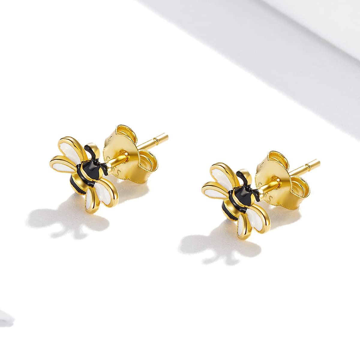 BABAMIA 925 Sterling Silver Bee Earrings For Girls Hypoallergenic Earrings Stud For Women Cute Jewelry Gift (Bee)