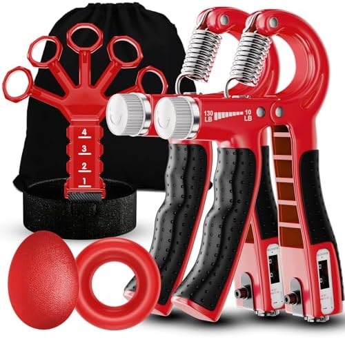 Grip Strength Trainer(5 Pack) with Finger Exerciser, Hand Grip Strengthener, Finger Stretcher,Grip Ring & Stress Relief Ball for Muscle Building and Injury Recover with Carry Bag