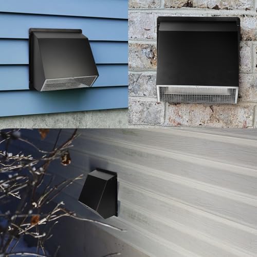 10 Inch Hooded Wall Vent with Screen and Damper,Outdoor Wall Exhaust Vent Cover Cap for Kitchen Range Hood HVAC Duct Dryer Ventilation&Outside Exterior Mount,Galvanized Steel,Black