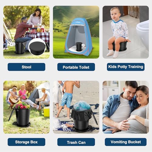 Portable Toilet for Adults, Retractable Porta Potty for Camping with Toilet Paper Holder and Lid, Foldable Toilet Adjustable Height for Camping, Hiking, Fishing, RV Travel, Road Trips
