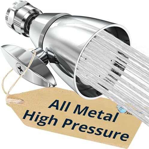 HammerHead Showers® ALL METAL 2 Inch High Pressure Shower Heads - CHROME – 2.5 GPM Shower Heads High Pressure - High Flow Shower Head with ADJUSTABLE SPRAY PATTERN - Fixed Shower Head