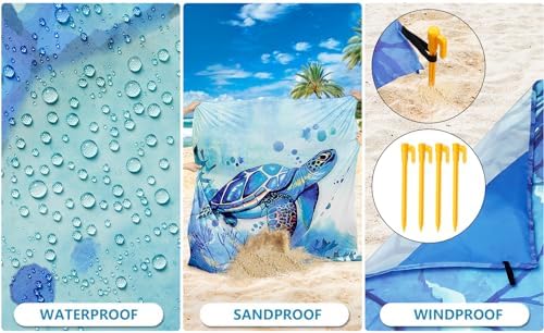 Beach Blanket Waterproof Sandproof Beach Mat 79" X 83" /10'x9'for 2-8 Adults Quick Drying Outdoor Picnic Mat Beach Accessories for Travel, Camping, Hiking