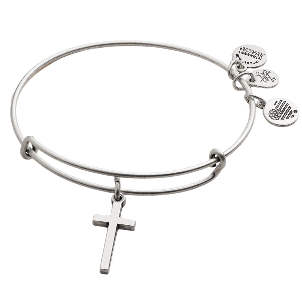 Alex and Ani Cross Charm Bangle - Adjustable Bracelet for Women, Ideal Gift Jewelry, Nickel-Free, Express Faith & Love, Bangle Bracelets for Women (Silver)