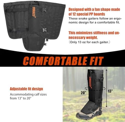 Frelaxy Snake Gaiters, Waterproof Snake Guard Chaps, Snake Bite Protection for Lower Legs, Adjustable Snake Proof Gaiters for Hunting/Outdoor Working, Fit for Men & Women