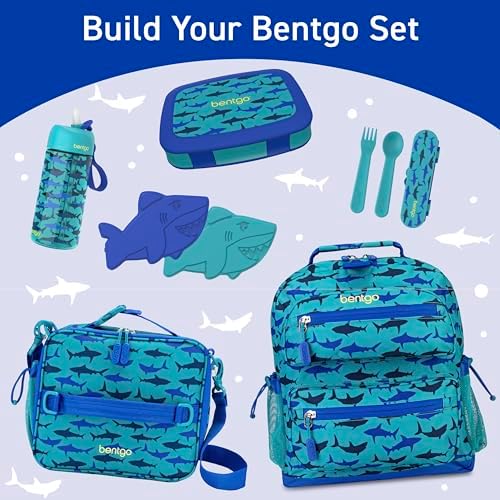 Bentgo Kids Water Bottle - Leak-Proof, Durable Tritan, BPA-Free 15 oz. Cup for Kids/Toddlers Ages 3+, Safe Sip Spout, Carrying Handle, & Dishwasher Safe for School, Sports, Daycare & Camp (Sharks)