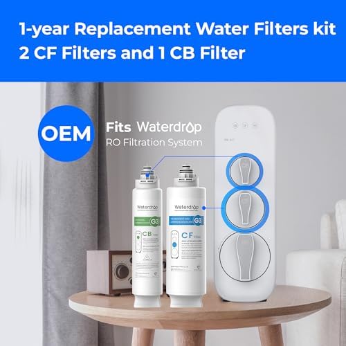 Waterdrop G3 Replacement Filter 1-Year Combo, Pack of 2 WD-G3-CF Filters and 1 WD-G3-CB Filter, Replacement for WD-G3-W, WD-G3P600 and WD-G3P800-W Reverse Osmosis System