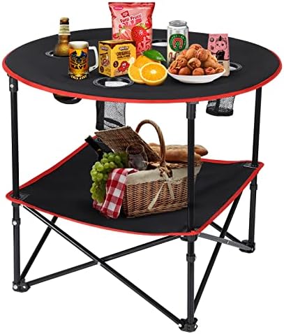 Camping Table Portable Folding Camping Side Table for Outdoor Picnic, Beach, Games, Camp, & Patio Tables Folding with 4 Cup Holders & Carry Case for Travel & Storage, Premium 600D Canvas& Steel Frame