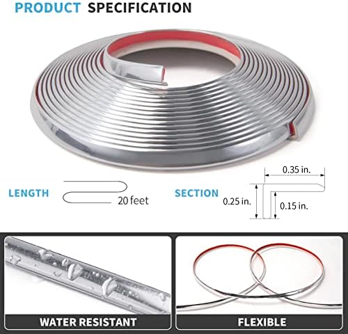 Art3d 20ft Outside Vinyl Corner Trim Peel and Stick for Tile and Wall Edges, Furniture Decoration Stainless Steel