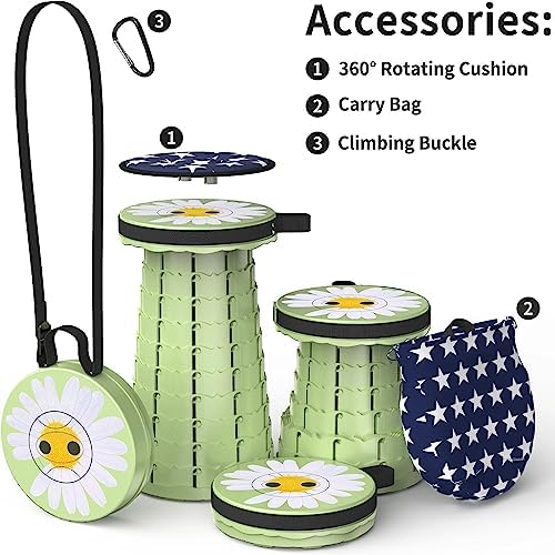ALEVMOOM Upgraded Telescoping Collapsible Stool with Cushion, Folding Stool with Printing Portable Retractable Foldable Seat Max Load 550lbs for Adults Camping Fishing Outdoor (Daisy)