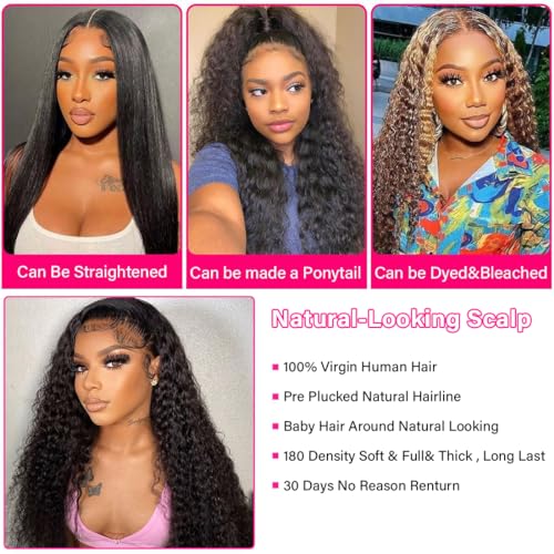 htsly 5x5 Hd Lace Closure Wigs Human Hair Water Wave 5x5 Closure Wig for Women 180 Density Curly Closure Wig Glueless Wet and Wavy Lace Front Wigs Pre Plucked Natural Black 24 Inch