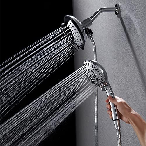 Shower Heads with Handheld Spray Combo: 7.2" Rain Shower Head & Handheld Shower Head 2-IN-1 Shower Head with 60" Rotatable Stainless Steel Hose, Shower Trim Systems