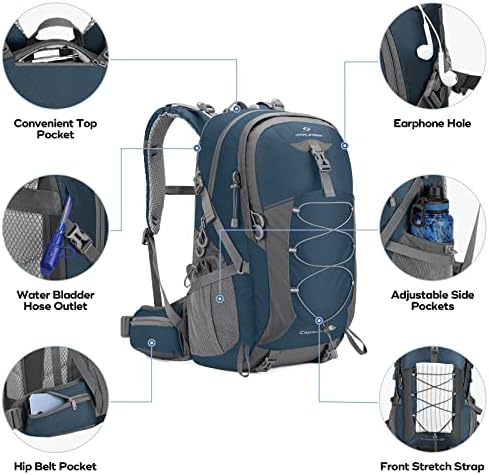 Maelstrom Hiking Backpack,Camping Backpack,50L Waterproof Hiking Daypack with Rain Cover,Lightweight Travel Backpack,Blue