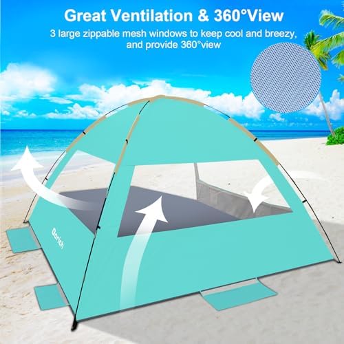 Gorich Beach Tent Sun Shelter for 3/4-5/6-7/8-10 Person with UPF 50+ UV Protection, Lightweight & Easy Setup Beach Shade Canopy, Portable Beach Shade Tent Beach Cabana