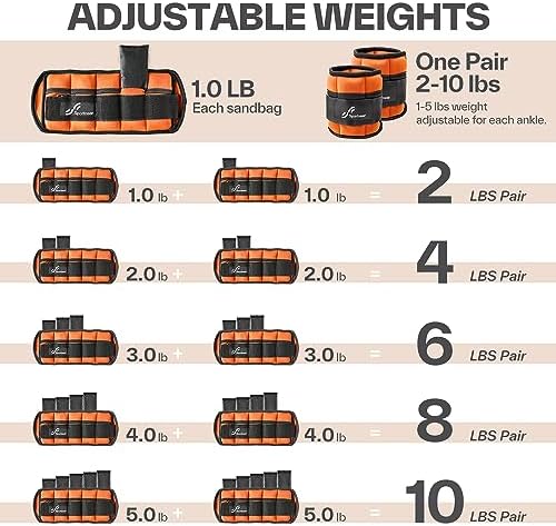Sportneer Adjustable Ankle Weights 1 Pair 2 4 6 8 10 Lbs Leg Weight Straps for Women Men, Weighted Ankle Weights Set for Gym,Fitness, Workout,Walking, Jogging,1-5 lbs Each Ankle, 1 Pair 2-10 lbs