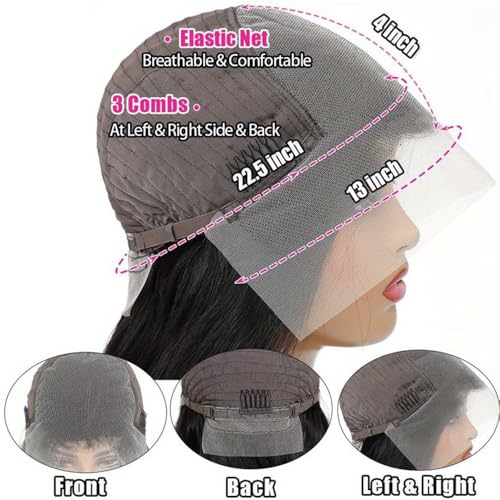 Bob Wig Human Hair 13x4 Body Wave Lace Front Wigs Human Hair 180% Density Lace Front Wigs Human Hair Pre Plucked Human Hair Wigs for Black Women Wigs Human Hair with Baby Hair (14 Inch, Natural Black)