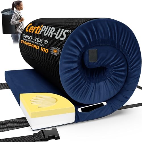 CYMULA Memory Foam Camping Mattress Pad, CertiPUR-US Sleeping Mat, Portable Roll Up Mattress for Adults, Camping Bed Pads for Sleepover, Car Bed with Travel Bag