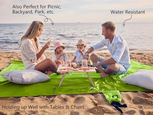 WEKAPO Beach Blanket Sandproof Waterproof, Extra Large Beach Mat, Oversized & Compact Sand Free Mat Quick Drying, Lightweight & Durable with 6 Stakes & 4 Corner Pockets