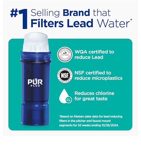 PUR PLUS 30-Cup Water Filter Dispenser with 1 Lead-Reducing PUR PLUS Filter, Dishwasher Safe, Powerful Filtration, Large Capacity with Slim, Space-Saving Design, White (DS1811Z)