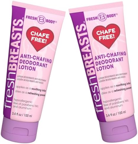 Fresh BREASTS Anti-Chafing Deodorant Cream to Powder for Under Boobs, Inner Thighs - Lotion Made without Talc, Aluminum, Parabens or Added Fragrance - 3.4 Fl Oz (2 Pack)