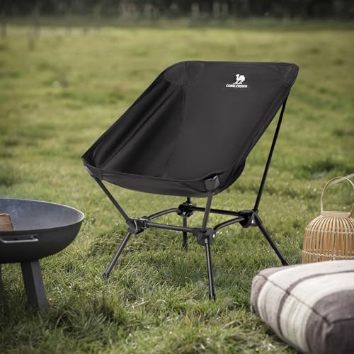 CAMEL CROWN Folding Camping Chair, Lightweight Portable Compact Lawn Chair with Side Pocket for Outdoor Travel Beach Picnic Hiking Backpacking Black