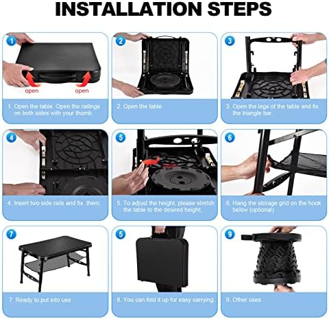 Retractable Small Folding Table and Stool Set, Portable Camping Foldable Table Lightweight Yet More Sturdy with Adjustable Stool for Outdoor Picnic, Beach, Camp, Also Ideal as Lap Desk, Bed Table
