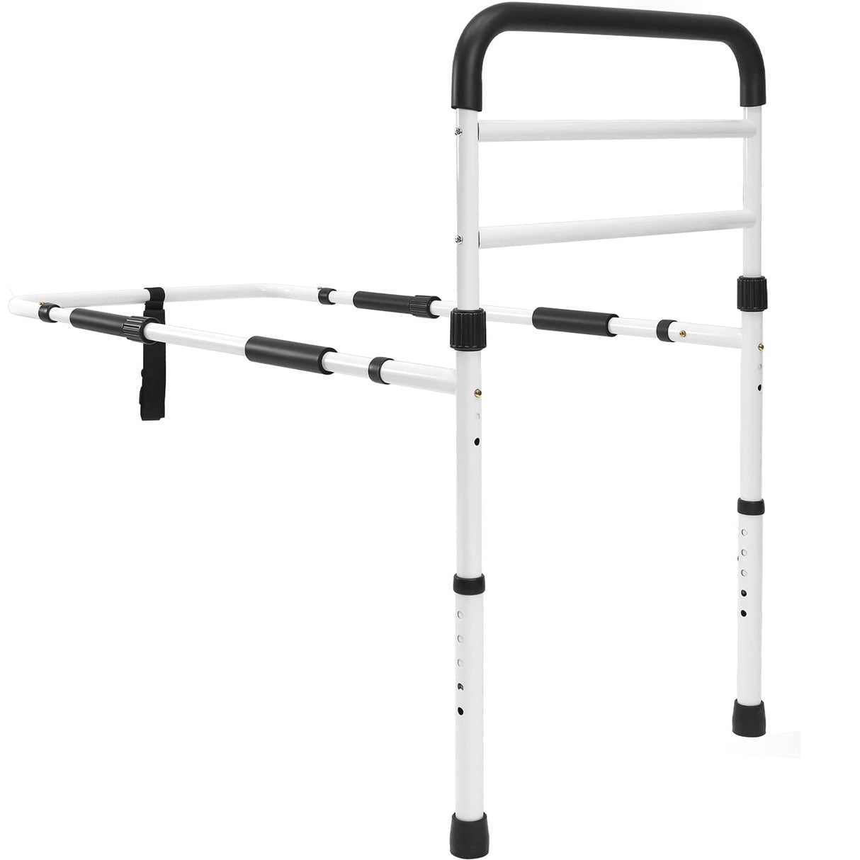 FSA/HSA Eligible, Vaunn Medical New Adjustable Bed Assist Rail Handle (Passed ASTM F3186–17 Safety Standard) and Hand Guard Grab Bar, Bedside Safety and Stability (Tool-Free Assembly), White/Black