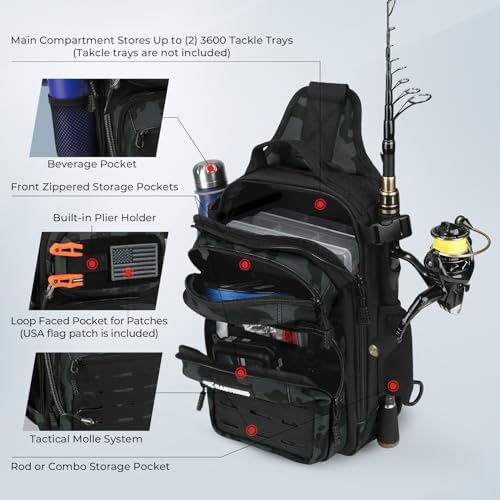 KastKing BlowBak Tactical Fishing Sling Tackle Bag - Lightweight Fishing Backpack - Storage for Gear and Equipment - Gift for Men