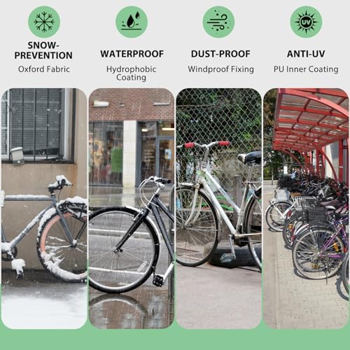 Bike Cover Waterproof Outdoor Storage for 3 Bikes, Bicycle Cover Rain Sun UV Dust Wind Proof with Storage Bag for Mountain Road Bike/Ebike (210D Black+Green, XXXL Size for 3 bikes)