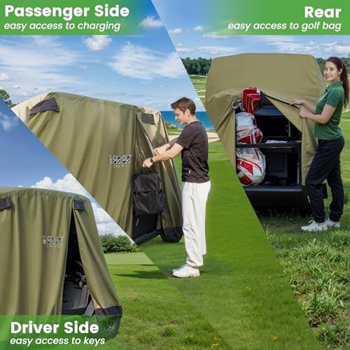 10L0L 2/4/4+2 Passenger Golf Cart Cover Fits for Yamaha EZGO Club Car, 420D Waterproof Durable Polyester Golf Cart Cover with Three Zipper Doors Windproof Sunproof - Black/Army Green/Sliver