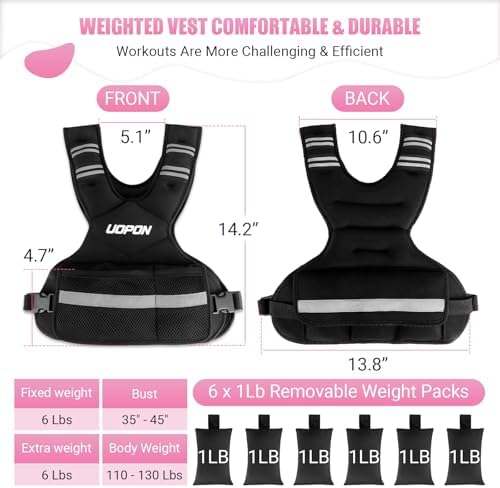 Adjustable Weighted Vest for Women, 6-12 Lbs Rucking Vest with 6 Ironsand Weights, Best Weighted Vest with Plus Pockets & Reflective Strips for Running, Walking, Workout and Strength Training
