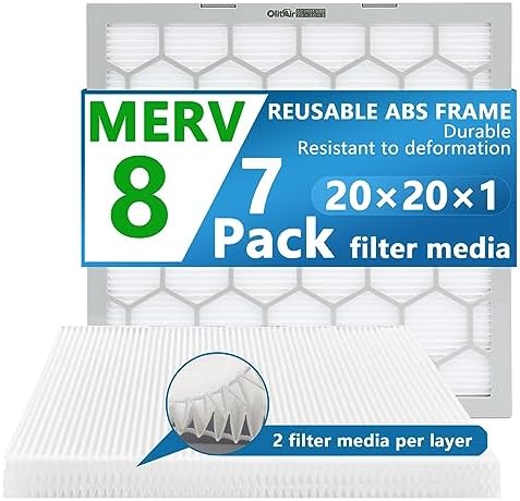 20x20x1 MERV 8 Air Filter,AC Furnace Air Filter,Reusable ABS Plastic Frame, 7 Pack Replaceable Filter Media (Actual Size: 19.61" x 19.61" x 0.78")