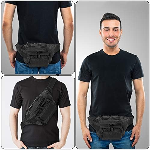 Tactical Fanny Pack Military Waist Bag Pack with USA Flag Patch Utility Hip Pack with Adjustable Strap for Outdoors Fishing Cycling Camping Hiking Dog Walking (Black 2)