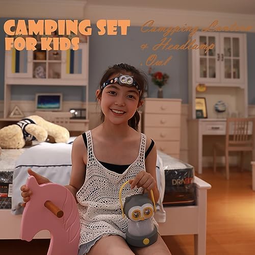 Kids Camping Lantern with Headlamp LED Light | Outdoor Adventure Flashlight for Children | Safe & Durable Camping Gear | AA Battery Powered | Kids' Night Camping Essential | Pink Owl
