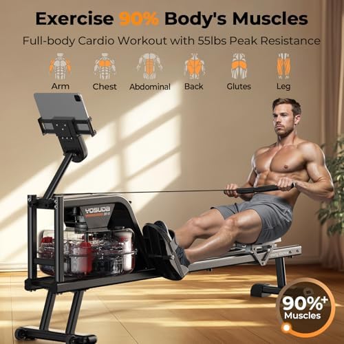 YOSUDA Magnetic/Water Rowing Machine 350 LB Weight Capacity - Foldable Rower for Home Use with Bluetooth, App Supported, Tablet Holder and Comfortable Seat Cushion