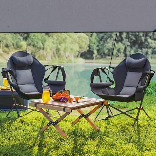 Outsunny Double Hammock Camping Chair, Adjustable Back Folding Rocking Chair Swinging Hammock Chair with Cup Holder, Headrest and Padded Seat for Travel Sports Concerts Lawn Backyard, Gray