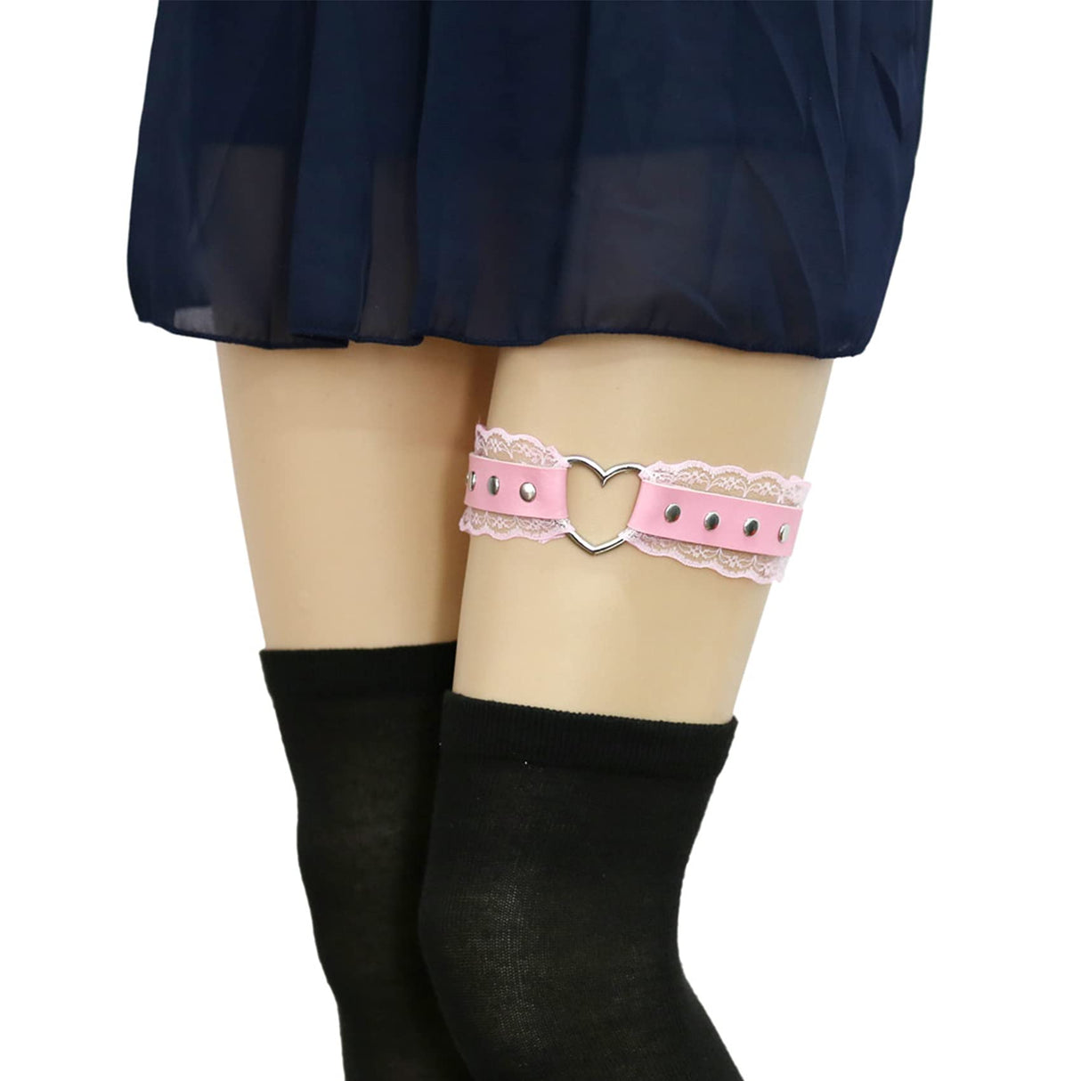 UnderYours 2Pcs Adjustable Lace Heart-Shaped Thigh Garter, Elastic Leg Garters for Women, Pink