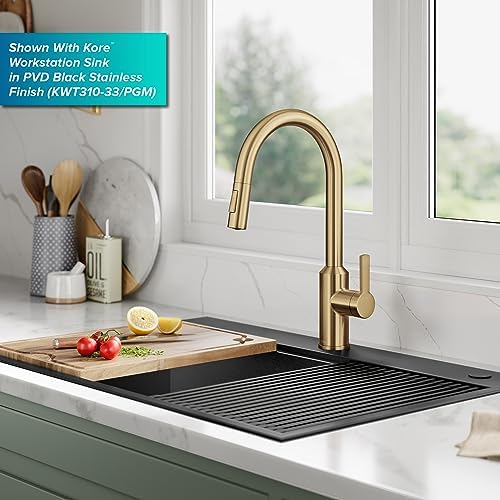 Kraus Oletto Kitchen Faucets Touchless Sensor Single Handle Pull-Down Sprayer in Brushed Brass, KSF-2830BB