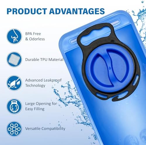 Hydration Water Bladder, Leak Proof Water Bladder for Hiking Backpack, BPA-Free Water Pouch Water Reservoir for Camping Cycling Running, 2Pack 1.5L 2L 3L