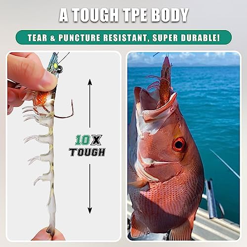 TRUSCEND Pre-rigged Fishing Jig Lures for Freshwater and Saltwater, Innovative Super Durable TPE Bass Lures, Lifelike Shrimp Crayfish Swimbait, Weedless Lure for Crappie Trout Walleye, Keep Separately