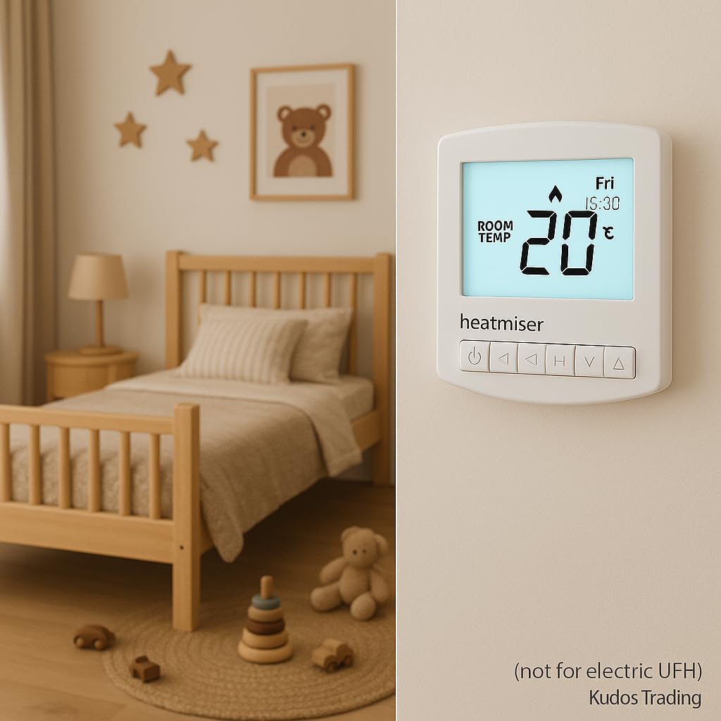 Kudos-Trading - Heatmiser Slimline V4 Programmable Room Thermostat for Water Underfloor Heating and Central Heating System Not Electric Ufh, Built In & Remote Air Sensing 3amp Mains Powered.