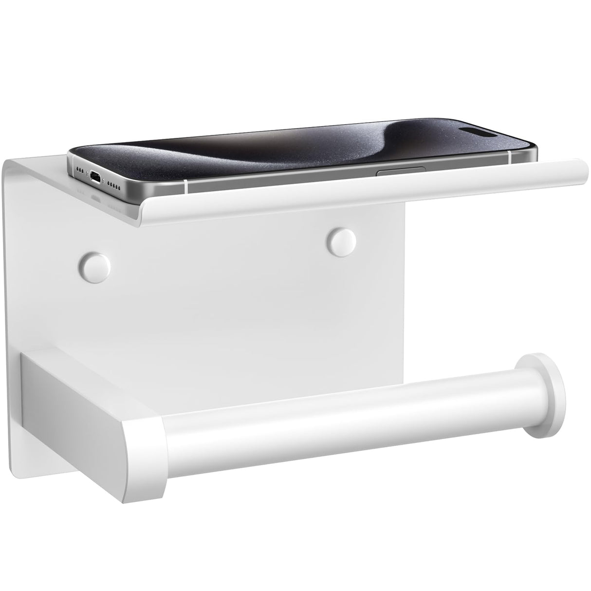 Tindbea Toilet Paper Holder with Phone Shelf, Adhesive or Screw Wall Mount Toilet Tissue Roll Holder, Rustproof & Multifunctional Stainless Steel Bathroom Storage Dispenser (White)